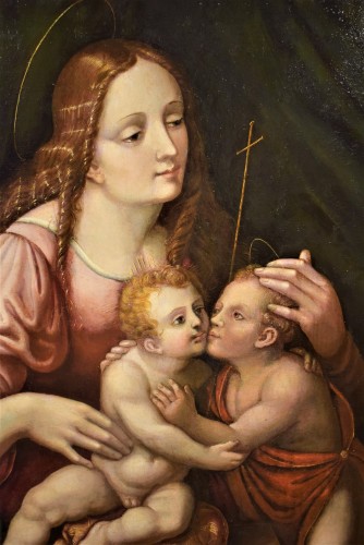 Tableaux et dessins Tableaux XVIe siècle - Vierge à l'Enfant et Saint Jean Baptiste - Renaissance Lombarde 16e siècle